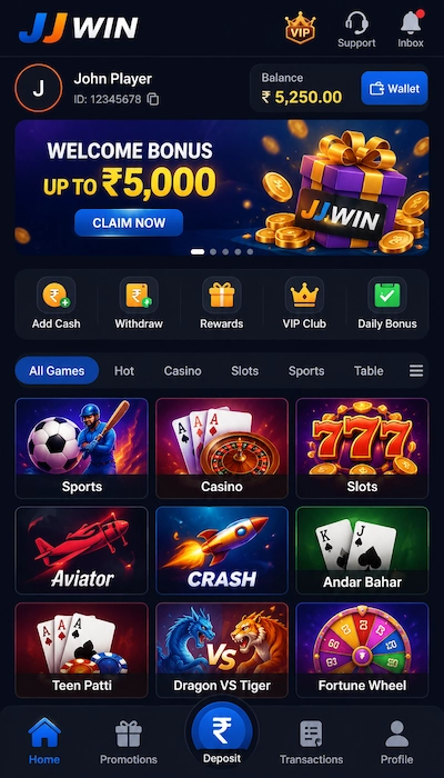 JJWin Game Dashboard Image